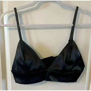 Fashion Nova Shiny Satin Bralette Cami Triangle Black Size Large back fastened